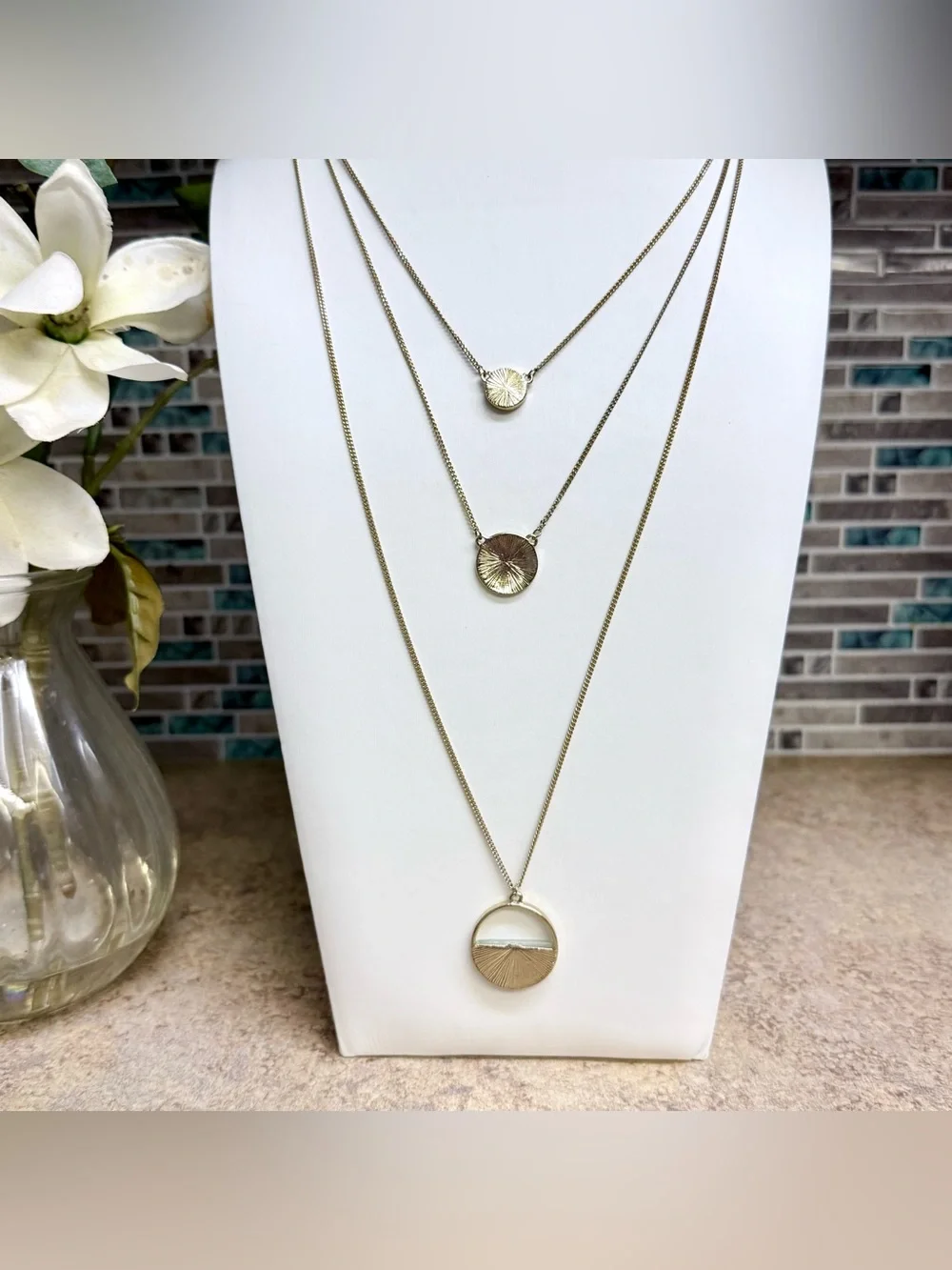 3 strand gold tone necklace